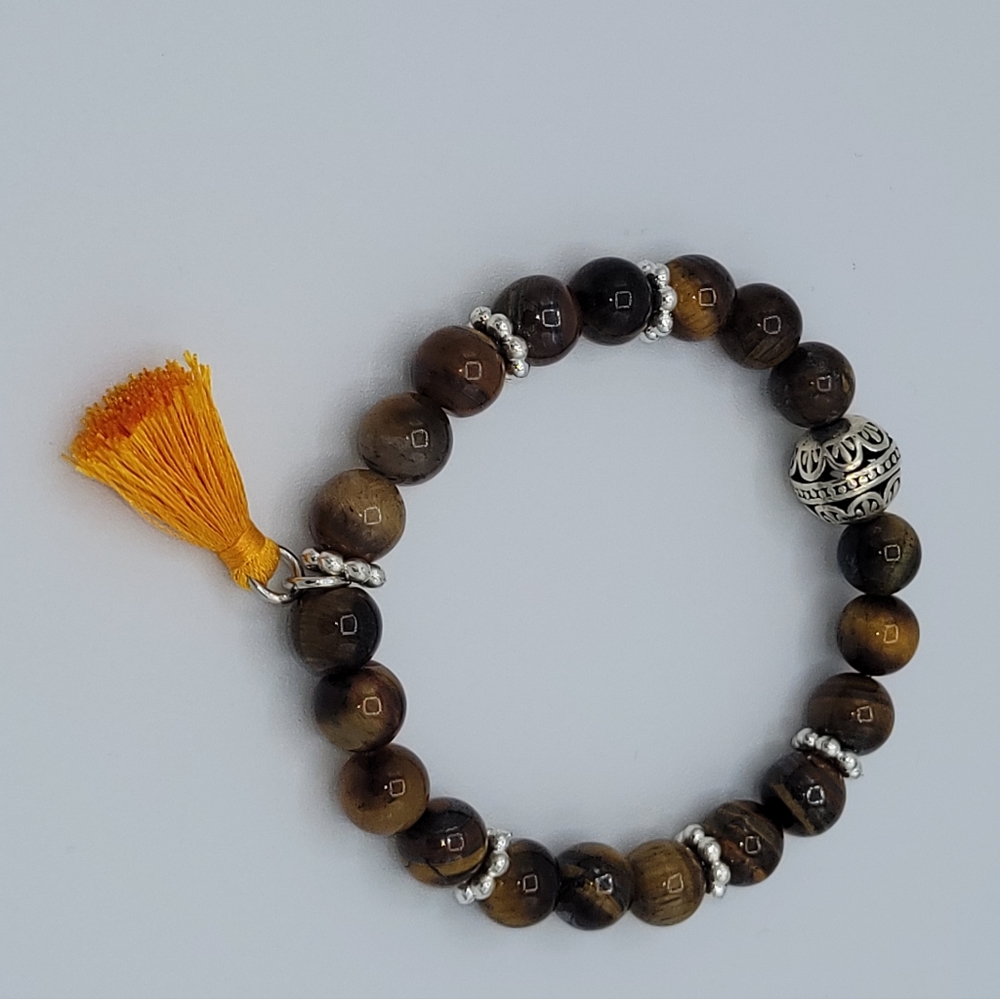 Handmade Tiger Eye Bracelet with Tassel and Metal bead - Picture 2 of 3